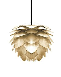 Silvia Mini Hardwired Pendant in Brass Foil Finish with White Cord