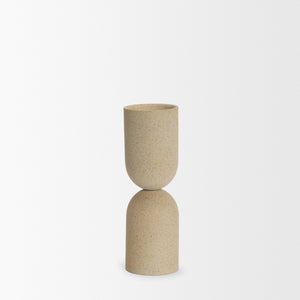 Qamra Medium Beige Textured Metal Pillar Candle Holder Candle Holder