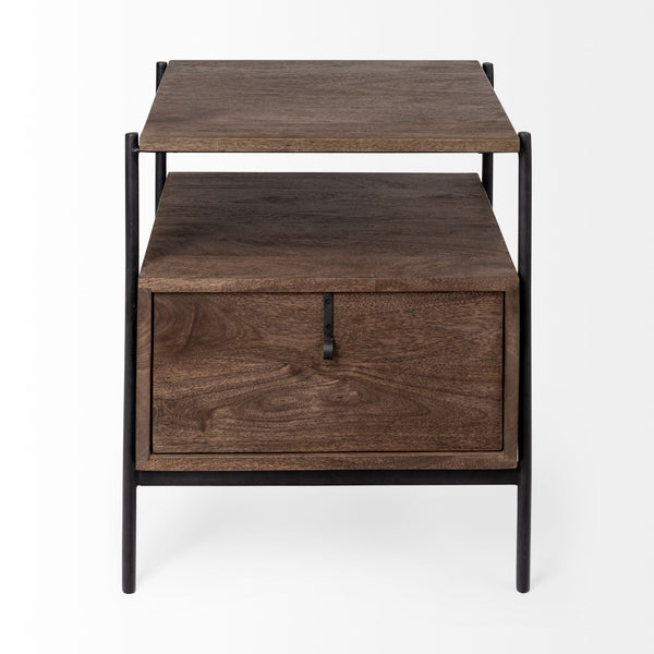 Glenn I 20L x 21W x 24H Dark Brown Wood w/ Black Iron Frame Square End/Side Table