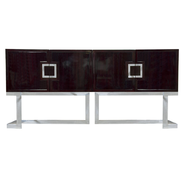 BRUTALIST METAL SCUPLTURE WITH BLACK MARBLE BASE
