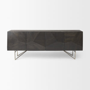 Darwin 80x17.5 Brown Solid Wood Gold Metal Base 4 Cabinet Door Sideboard