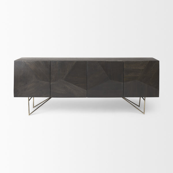 Darwin 80x17.5 Brown Solid Wood Gold Metal Base 4 Cabinet Door Sideboard
