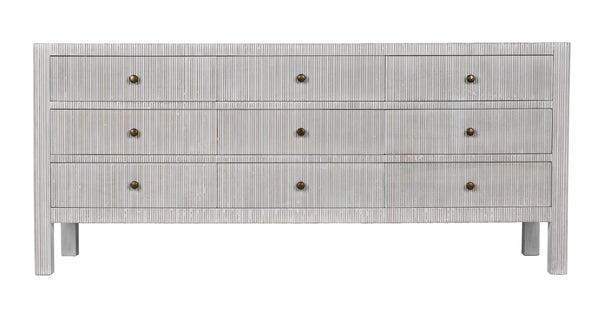 Conrad 9-Drawer Mahogany Dresser with Brass Pulls in White Wash Finish