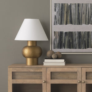 Salaah Antique Gold Brushed Metal w/ Cream Shade Table Lamp