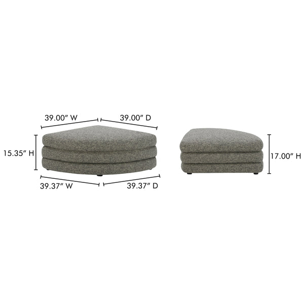 Lowtide Curved Ottoman in Stone Tweed Fabric