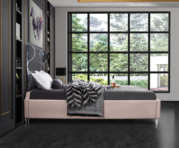 Levi King Bed In Pink Velvet