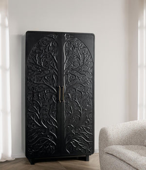 Albero Solid Wood Tall Cabinet in Black Finish