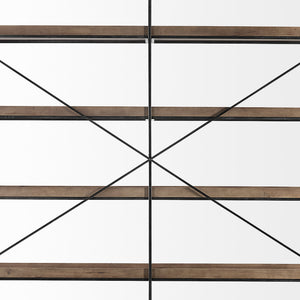 Trey IV 80L x 16W x 87.5H  Medium Brown Wood and Iron Five Tray Shelf Shelving Unit
