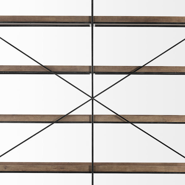 Trey IV 80L x 16W x 87.5H  Medium Brown Wood and Iron Five Tray Shelf Shelving Unit