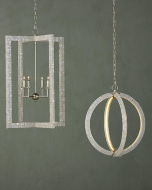 Arietta Chandelier In Mother of Pearl & Contemporary Silver Leaf