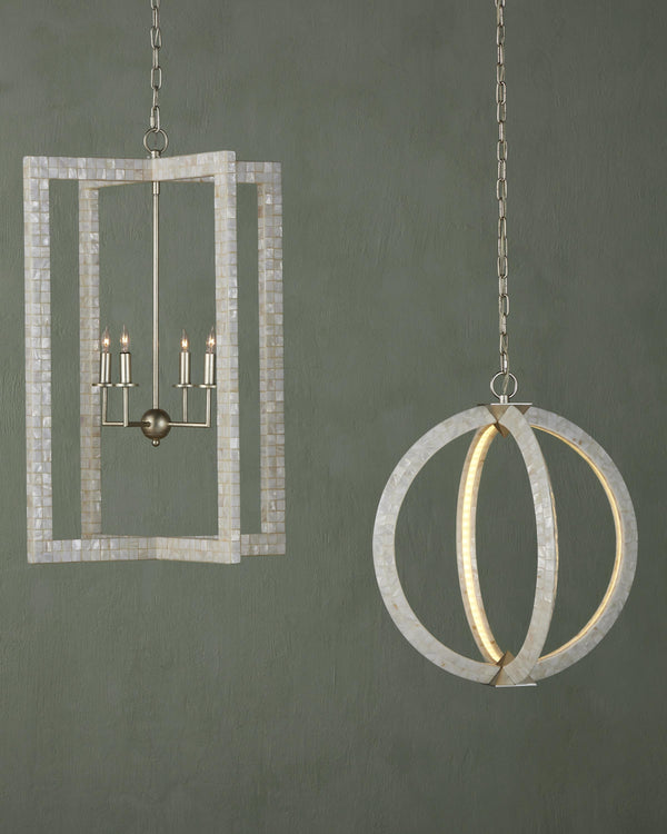 Arietta Chandelier In Mother of Pearl & Contemporary Silver Leaf