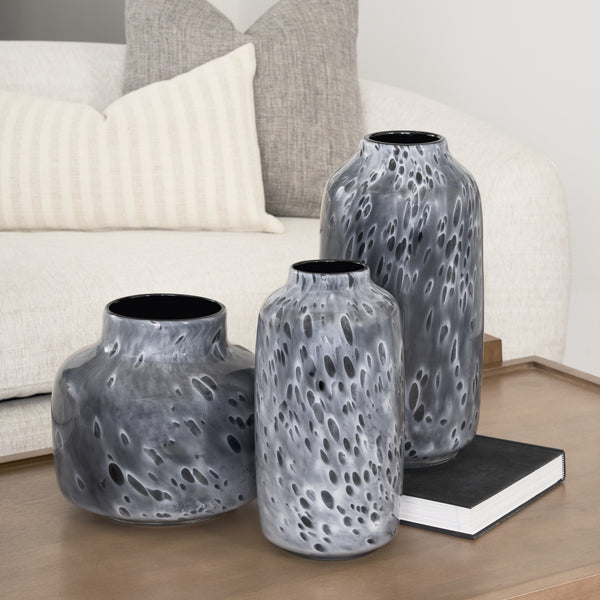 Masai Large Black Mottled Glass Vase
