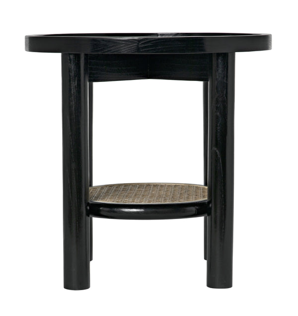 Hide Away Sungkai/Mindi Side Table with Caning Detail in Charcoal Black