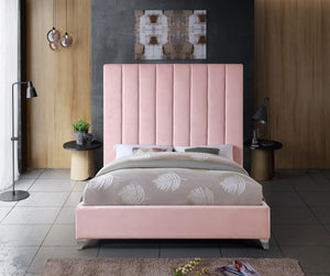Glenda King Bed In Pink Velvet