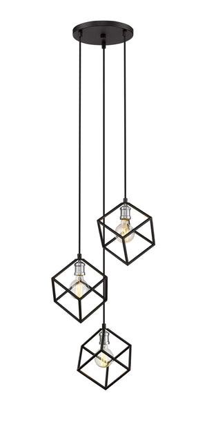 Vertical 3 Light Pendant in Matte Black + Brushed Nickel Finish