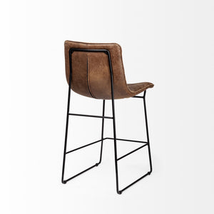 Meritt 37" Total Height Brown Leather Seat Black Metal Frame Stool