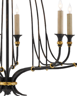 Folgate Chandelier In French Black & Gold Leaf