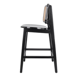 Maury Wood Counter Stool w/ Rattan, Black/Natural
