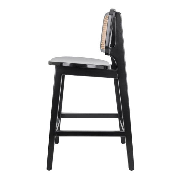 Maury Wood Counter Stool w/ Rattan, Black/Natural