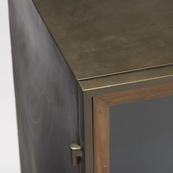 Pandora Dark Brass Metal W/Red Wood 2 Door Accent Cabinet