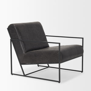 Stratton Gunmetal w/ Genuine Aged Black Leather Upholstered Accent Chair