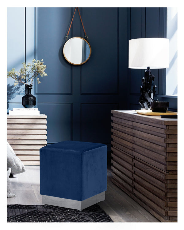 Daniel Ottoman/Stool In Navy Velvet and Chrome