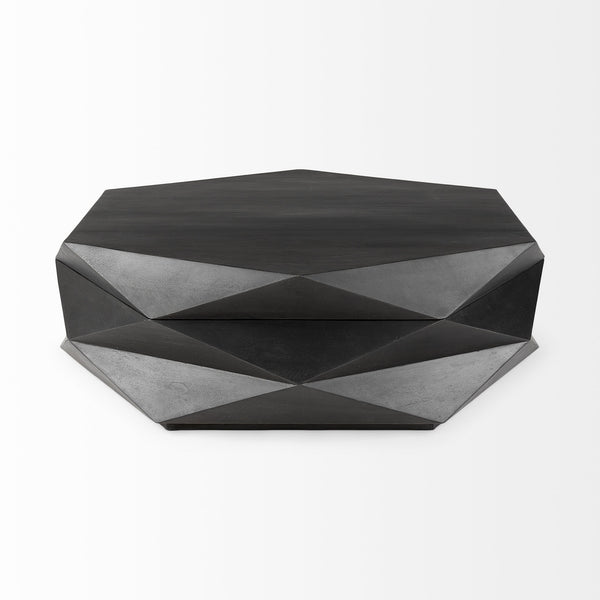 Arreto Black Solid Wood Hexagonal Storage Coffee Table