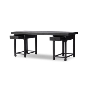 Avedon Desk In Aged Black Oak And Aged Black Oak Veneer And Brass Patina