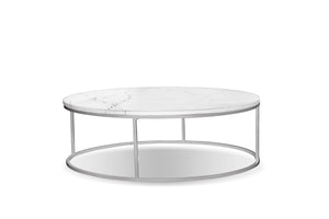 ONIX Coffee Table in semi-honed White marble/Br. St. Base