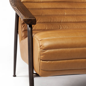 Grosjean Brown Leather Wrap Metal Frame Accent Chair