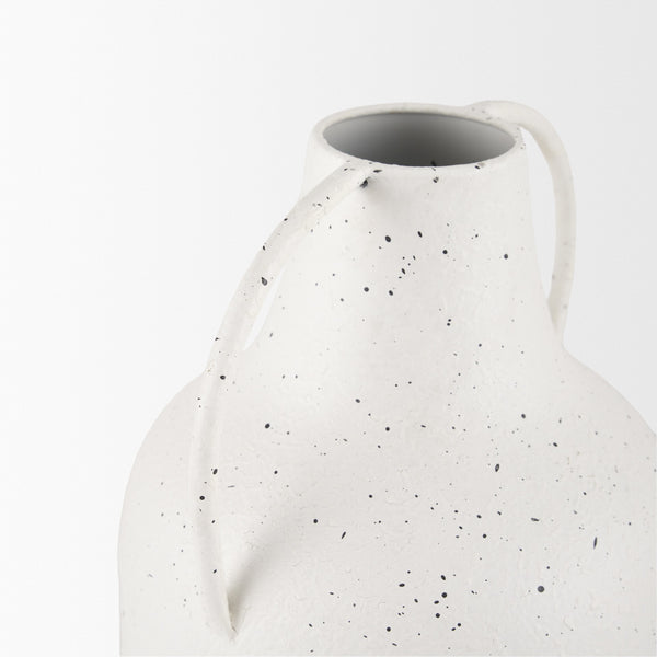 Treva Tall White w/ Black Speckles Metal Vase