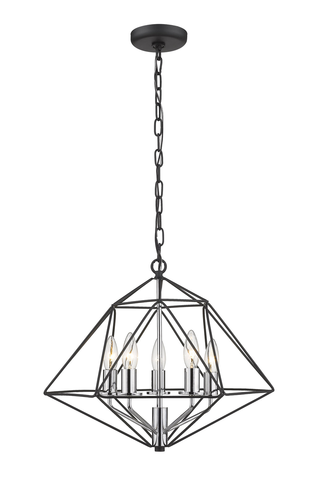 Geo 5 Light Chandelier in Matte Black + Chrome Finish
