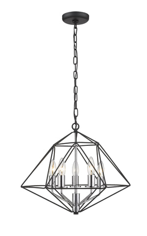 Geo 5 Light Chandelier in Matte Black + Chrome Finish