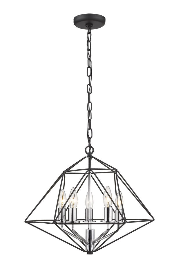 Geo 5 Light Chandelier in Matte Black + Chrome Finish