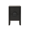 TWO DRAWER SMALL SIDE TABLE IN BLACK PAINTED GRASSCLOTH WITH BLACK OAK HANDLES