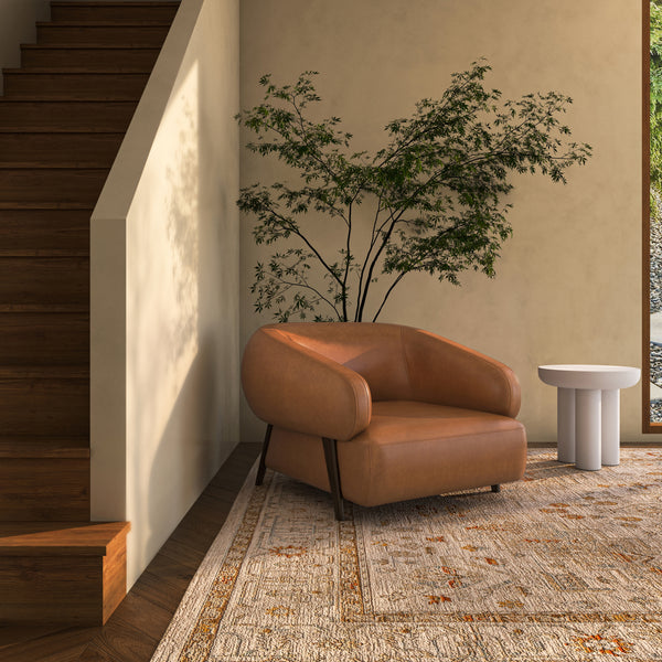 Devlin Lounge Chair in Tan Leather with Ash Legs