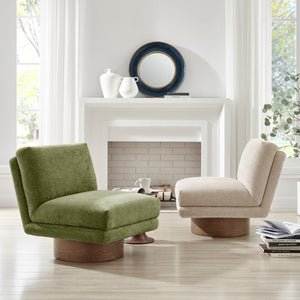 Zenda Chenille Swivel Accent Chair w/ Wooden Base, Millburry Green