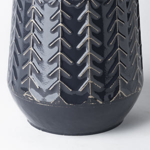 Gemma I Metal Glossy Dark Blue Chevron Vase