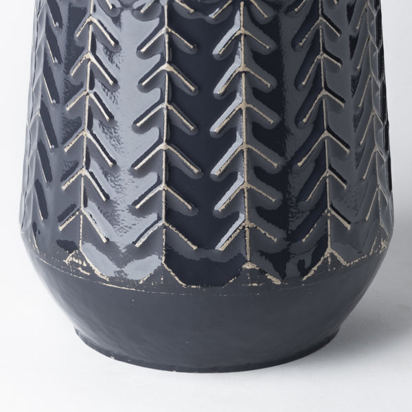 Gemma I Metal Glossy Dark Blue Chevron Vase