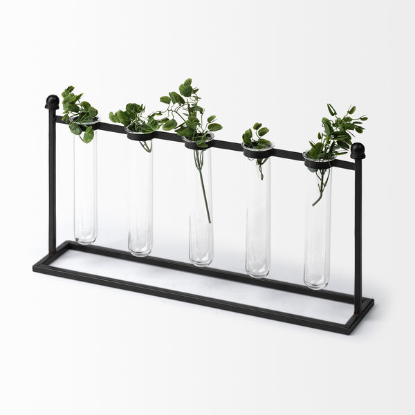 Bunsen Black Metal Five Glass Test Tube Vase