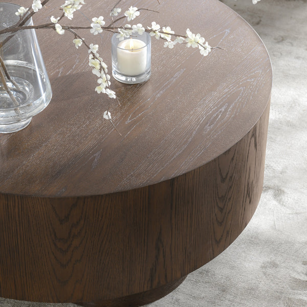 Runa Solid Wood Round Coffee Table - Oak Veneer