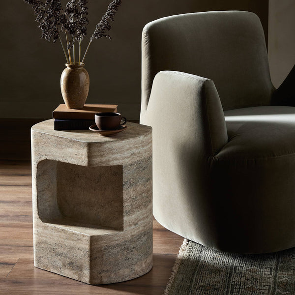 Clementine End Table In Textured Sandy Grey