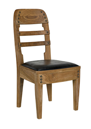 Laila Teak Chair in Satin Finish with Black Leather Seating