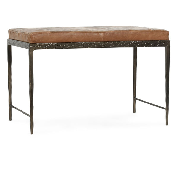 Malo Leather Bench with Hammered Iron Legs - Sedona Brown
