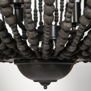 Liam I 32x30 Black Wooden Bead Bowl-Style Four Bulb Chandelier