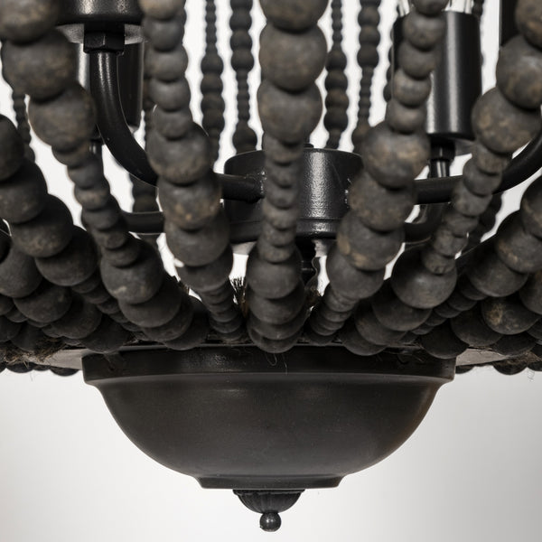Liam I 32x30 Black Wooden Bead Bowl-Style Four Bulb Chandelier