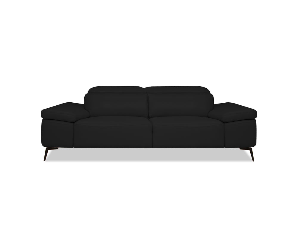 CAMELLO Leather Sofa in black leather/blk PC legs w/full lumbar support