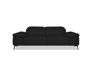 CAMELLO Leather Sofa in black leather/blk PC legs w/full lumbar support