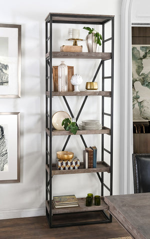 Evan Solid Wood Single Bookshelf with Iron Frame - Olive Brown