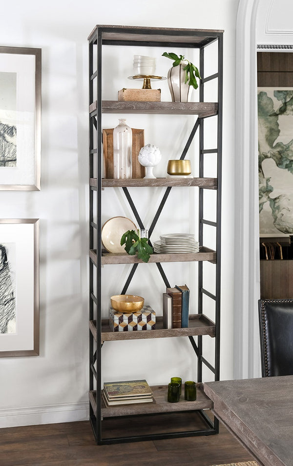Evan Solid Wood Single Bookshelf with Iron Frame - Olive Brown